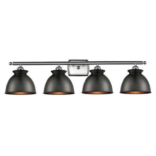 Innovations Adirondack 38in 4-Light Bath Vanity Light | Industrial Farmhouse Brushed Satin Nickel and Matte Black Metal Shade | Model 516-4W-SN-M14-BK