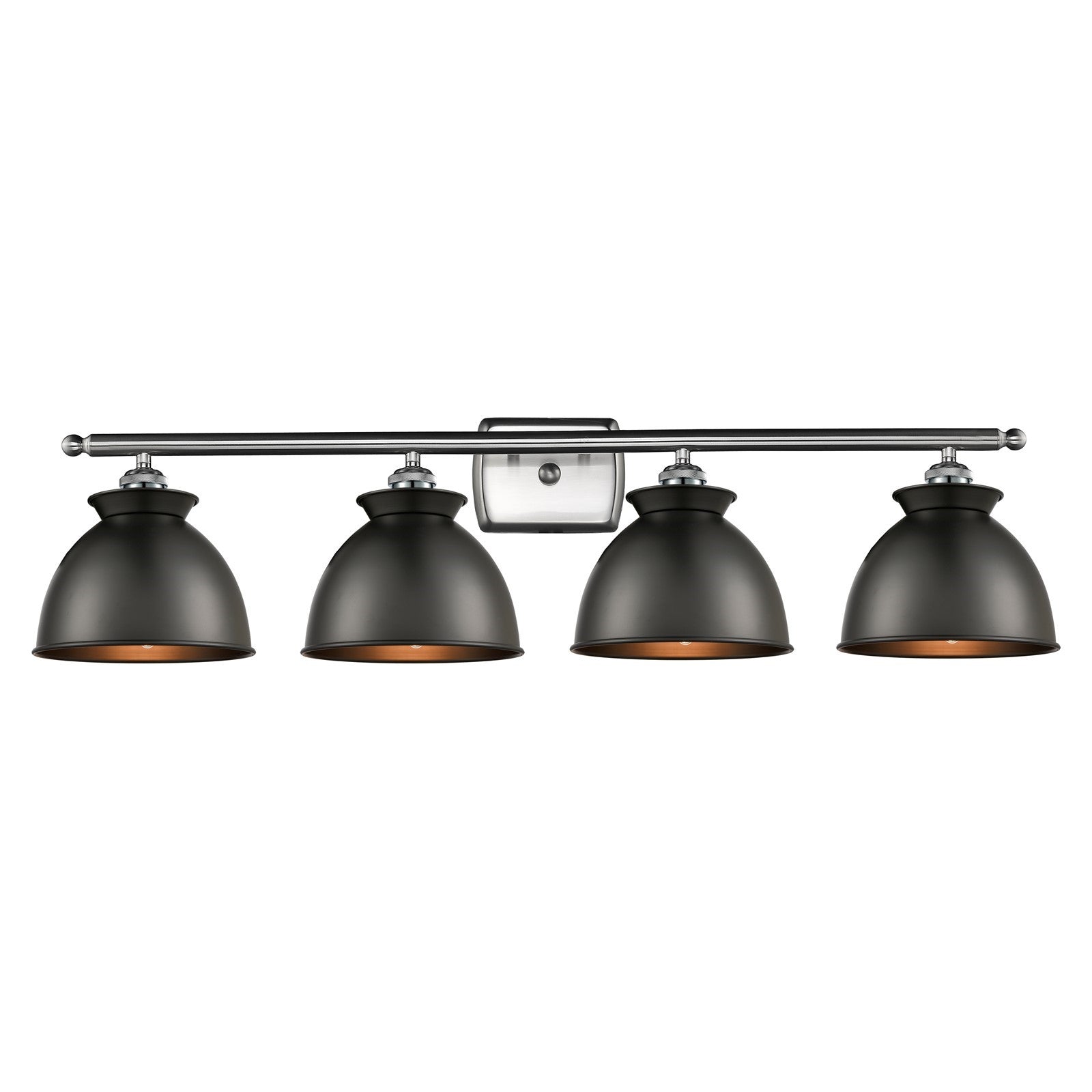 Innovations Adirondack 38in 4-Light Bath Vanity Light | Industrial Farmhouse Brushed Satin Nickel and Matte Black Metal Shade | Model 516-4W-SN-M14-BK-LED
