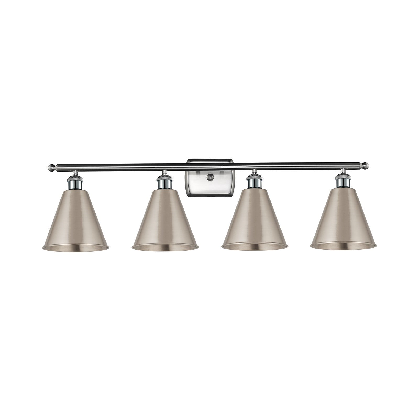 Innovations Berkshire Metal 38in 4-Light Bath Vanity Light | Industrial Farmhouse Brushed Satin Nickel Steel and Metal | Model 516-4W-SN-MBC-8-SN-LED