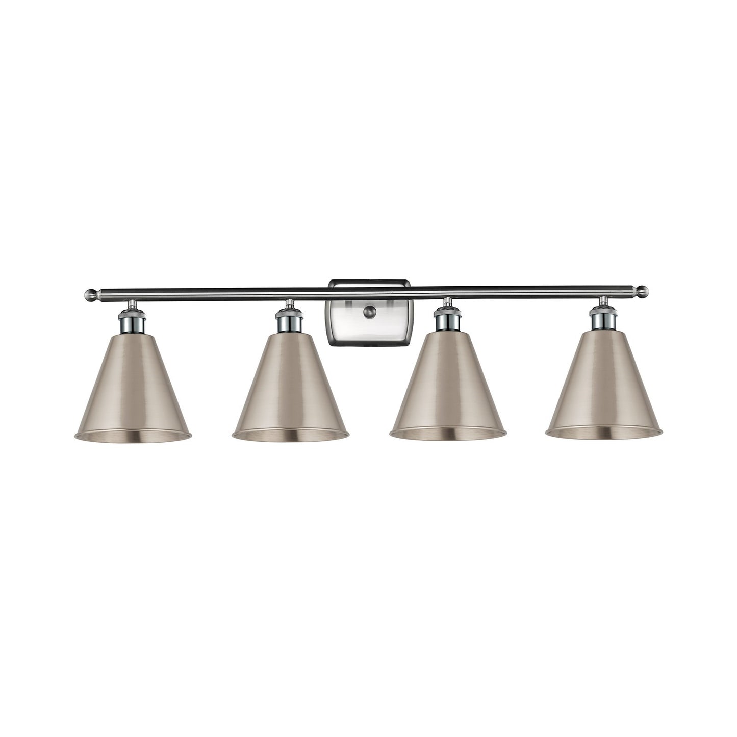 Innovations Berkshire Metal 38in 4-Light Bath Vanity Light | Industrial Farmhouse Brushed Satin Nickel Steel and Metal | Model 516-4W-SN-MBC-8-SN-LED