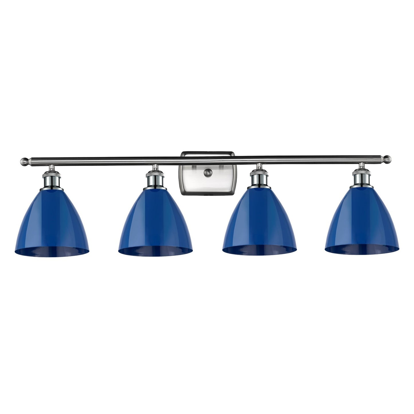 Innovations Plymouth 38in 4-Light Bath Vanity Light | Industrial Brushed Satin Nickel and Matte Blue Metal Shade | Bathroom | Model 516-4W-SN-MBD-75-BL