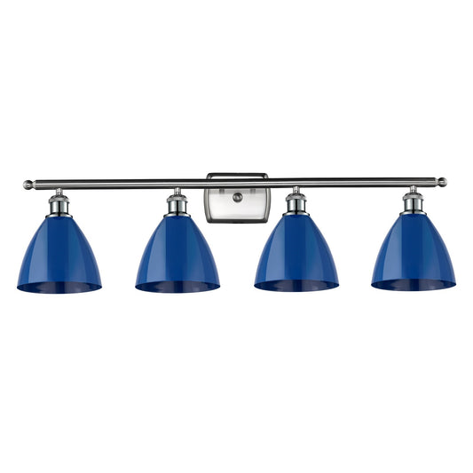 Innovations Plymouth 37.5in 4-Light Bath Vanity Light | Industrial Farmhouse Brushed Satin Nickel and Matte Blue Metal | Model 516-4W-SN-MBD-75-BL-LED