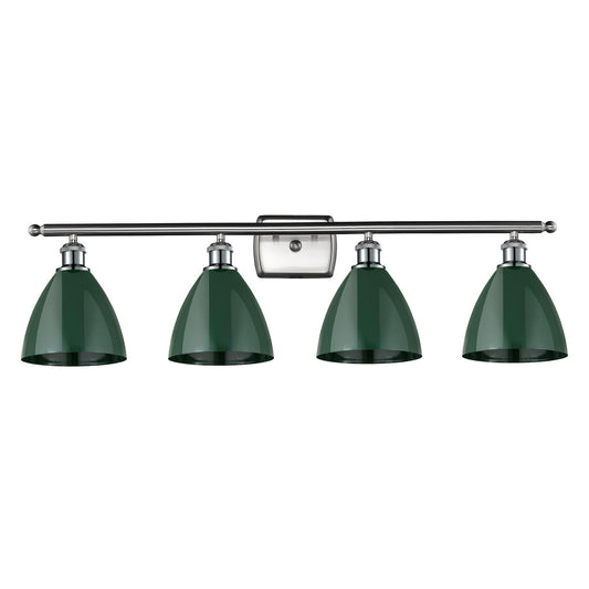 Innovations Plymouth 38in 4-Light Bath Vanity Light | Industrial Farmhouse Brushed Satin Nickel and Matte Green Metal Shade | Model 516-4W-SN-MBD-75-GR
