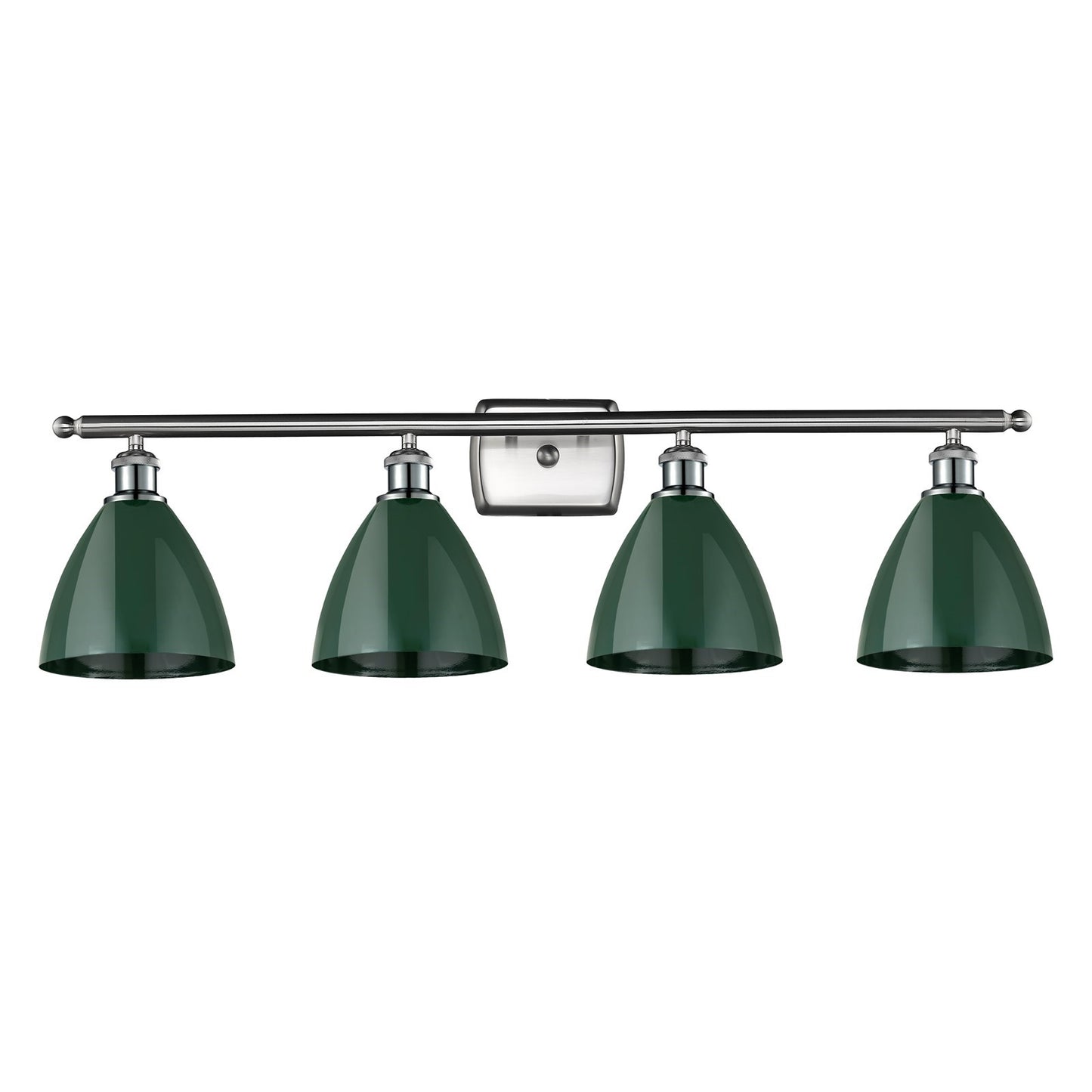 Innovations Plymouth 38in 4-Light Bath Vanity Light | Industrial Farmhouse Brushed Satin Nickel and Matte Green Metal Shade | Model 516-4W-SN-MBD-75-GR