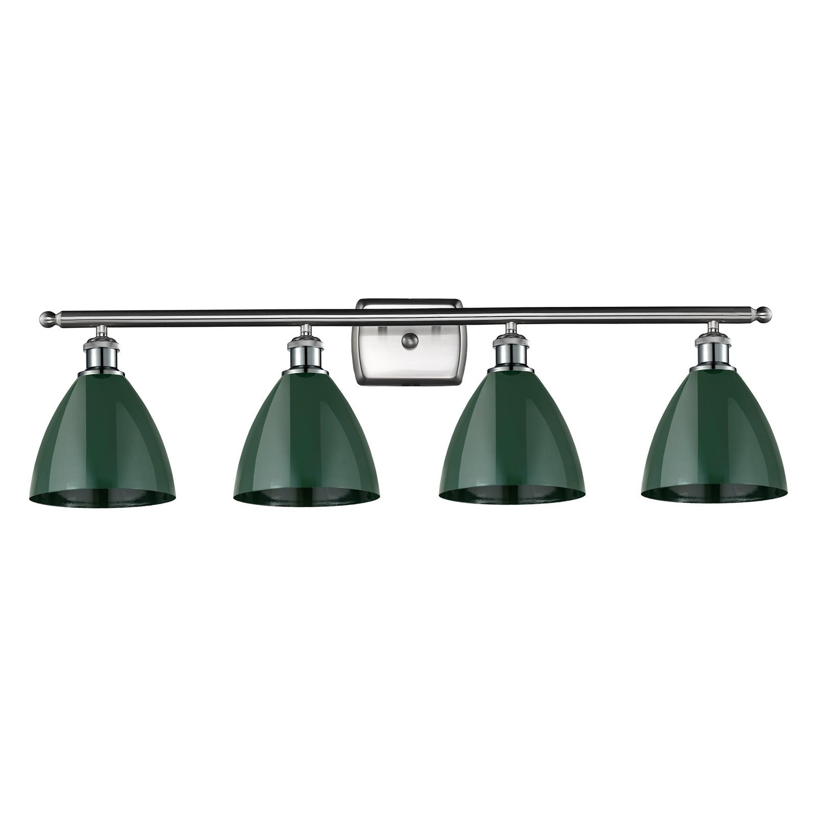 Innovations Plymouth 38in 4-Light Bath Vanity Light | Industrial Farmhouse Brushed Satin Nickel and Matte Green Metal Shade | Model 516-4W-SN-MBD-75-GR