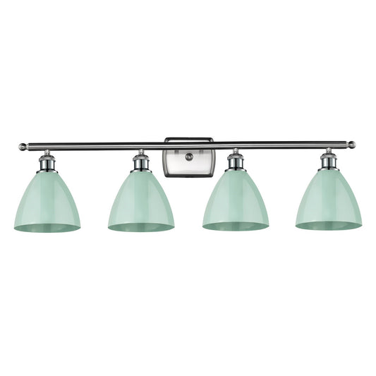 Innovations Plymouth 38in 4-Light Bath Vanity Light | Industrial Farmhouse Brushed Satin Nickel and Matte Seafoam Metal Shade | Model 516-4W-SN-MBD-75-SF