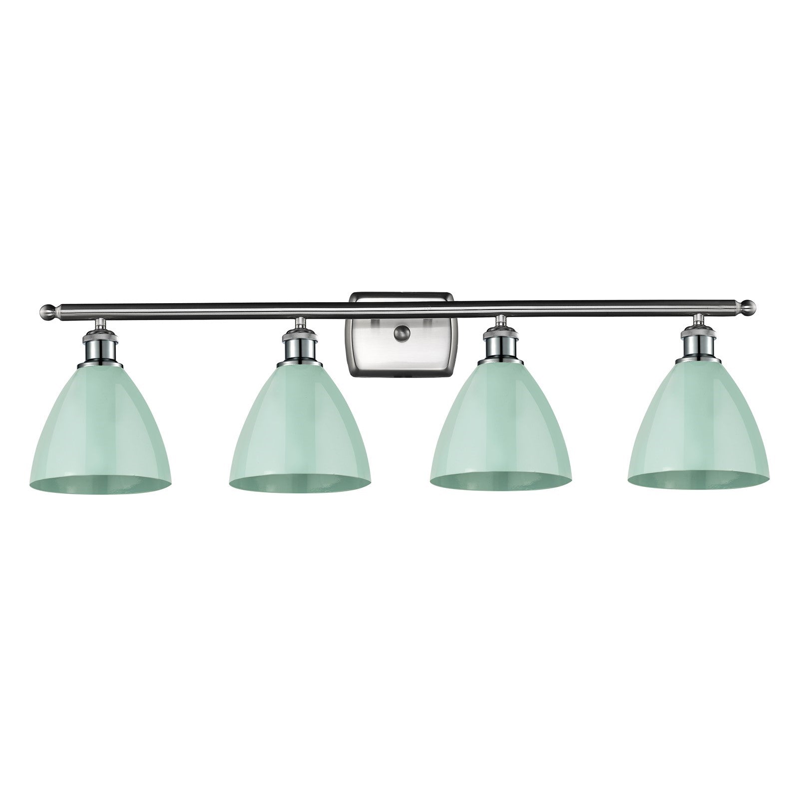 Innovations Plymouth 38in 4-Light Bath Vanity Light | Industrial Farmhouse Brushed Satin Nickel and Matte Seafoam Metal | Model 516-4W-SN-MBD-75-SF-LED
