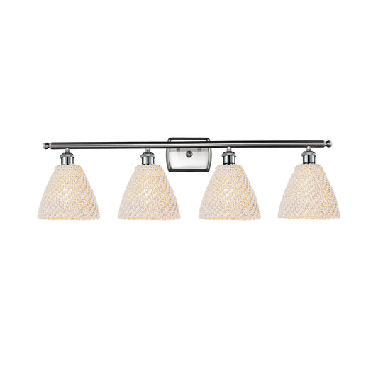 Innovations Bristol Natural 38in 4-Light Bath Vanity Light | Industrial Brushed Satin Nickel and Natural Fiber Shade | Model 516-4W-SN-NBD-75-NAT