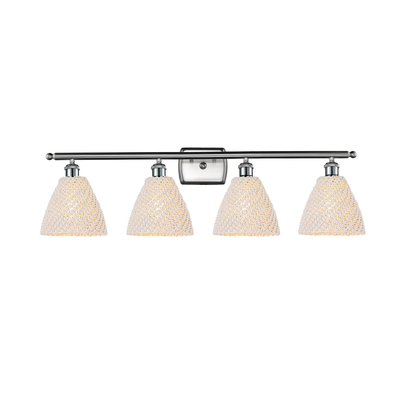 Innovations Bristol Natural 38in 4-Light Bath Vanity Light | Industrial Brushed Satin Nickel and Natural Fiber Shade | Model 516-4W-SN-NBD-75-NAT