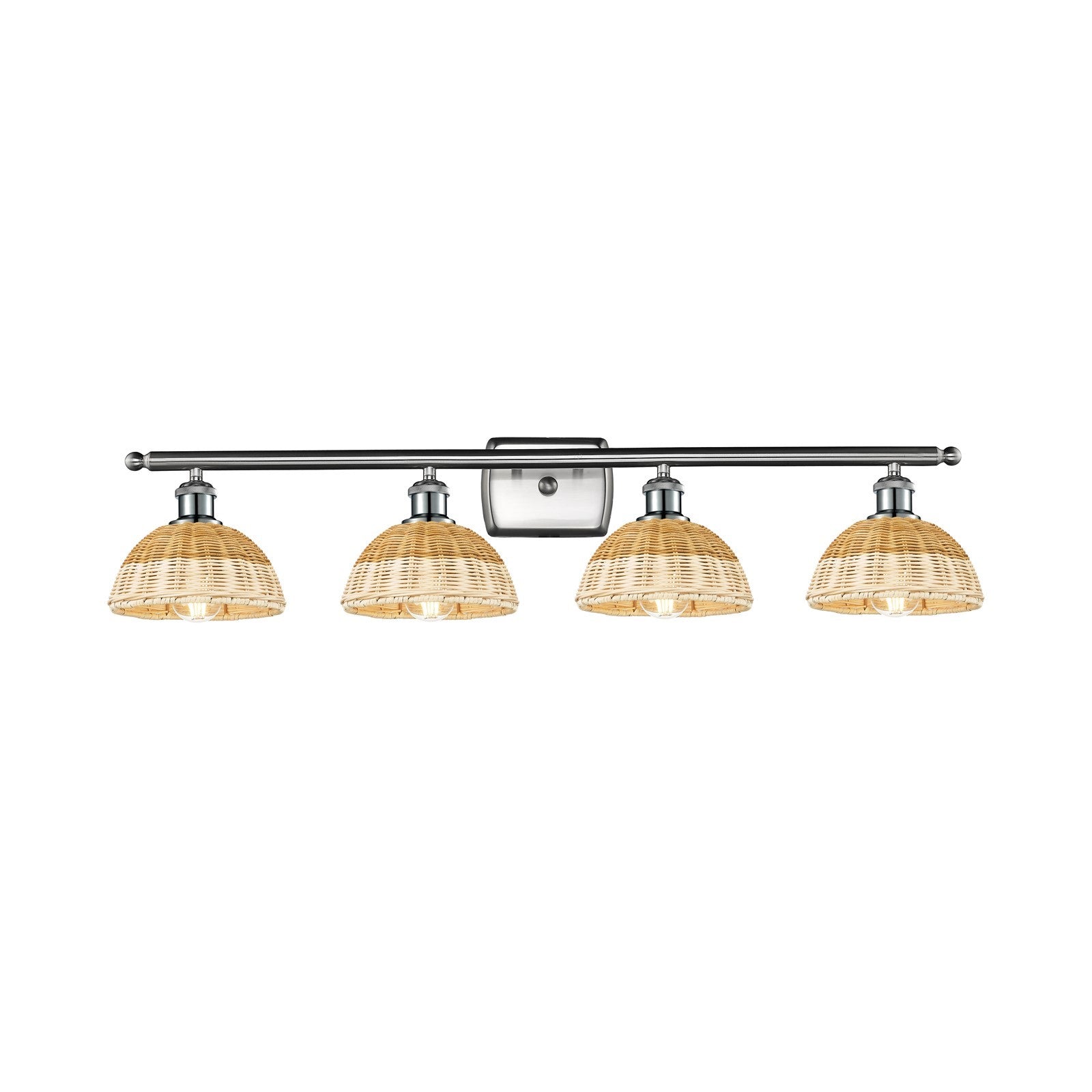 Innovations Lighting Bristol Natural II 38in 4-Light Bath Vanity Light | Industrial Brushed Satin Nickel and Natural Fiber | Model 516-4W-SN-NBD2-75-NAT