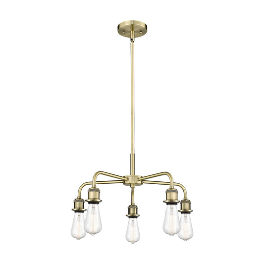Innovations Ballston 18in 5-Light Chandelier | Industrial Antique Brass Steel and Clear Glass | Kitchen Island & Dining Room | 18 x 18 | Model 516-5CR-AB