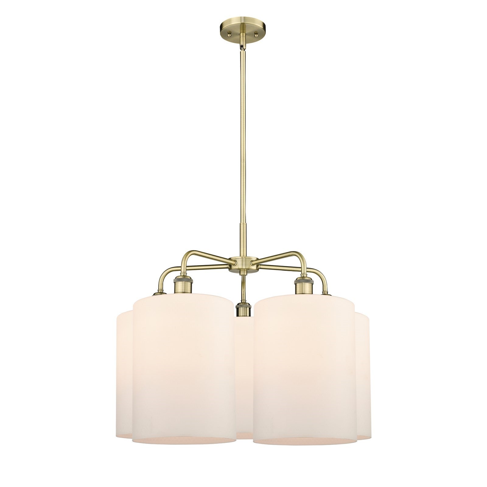 Innovations Cobbleskill 28in 5-Light Chandelier | Industrial Antique Brass and Matte White Glass | Dining Room & Living Room | Model 516-5CR-AB-G111-L