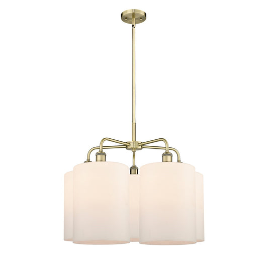 Innovations Cobbleskill 28in 5-Light Chandelier | Industrial Antique Brass and Matte White Glass | Dining Room & Living Room | Model 516-5CR-AB-G111-L