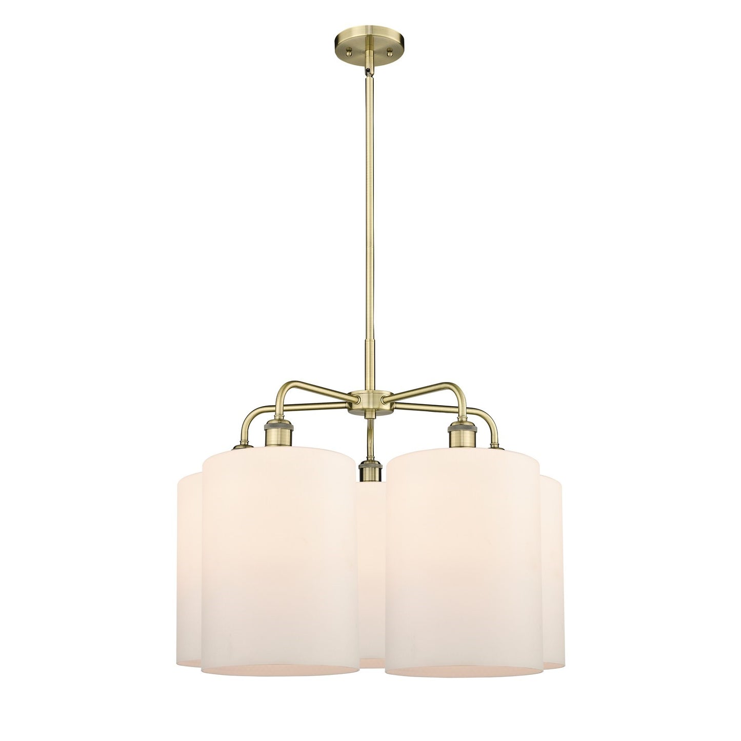 Innovations Cobbleskill 28in 5-Light Chandelier | Industrial Antique Brass and Matte White Glass | Dining Room & Living Room | Model 516-5CR-AB-G111-L