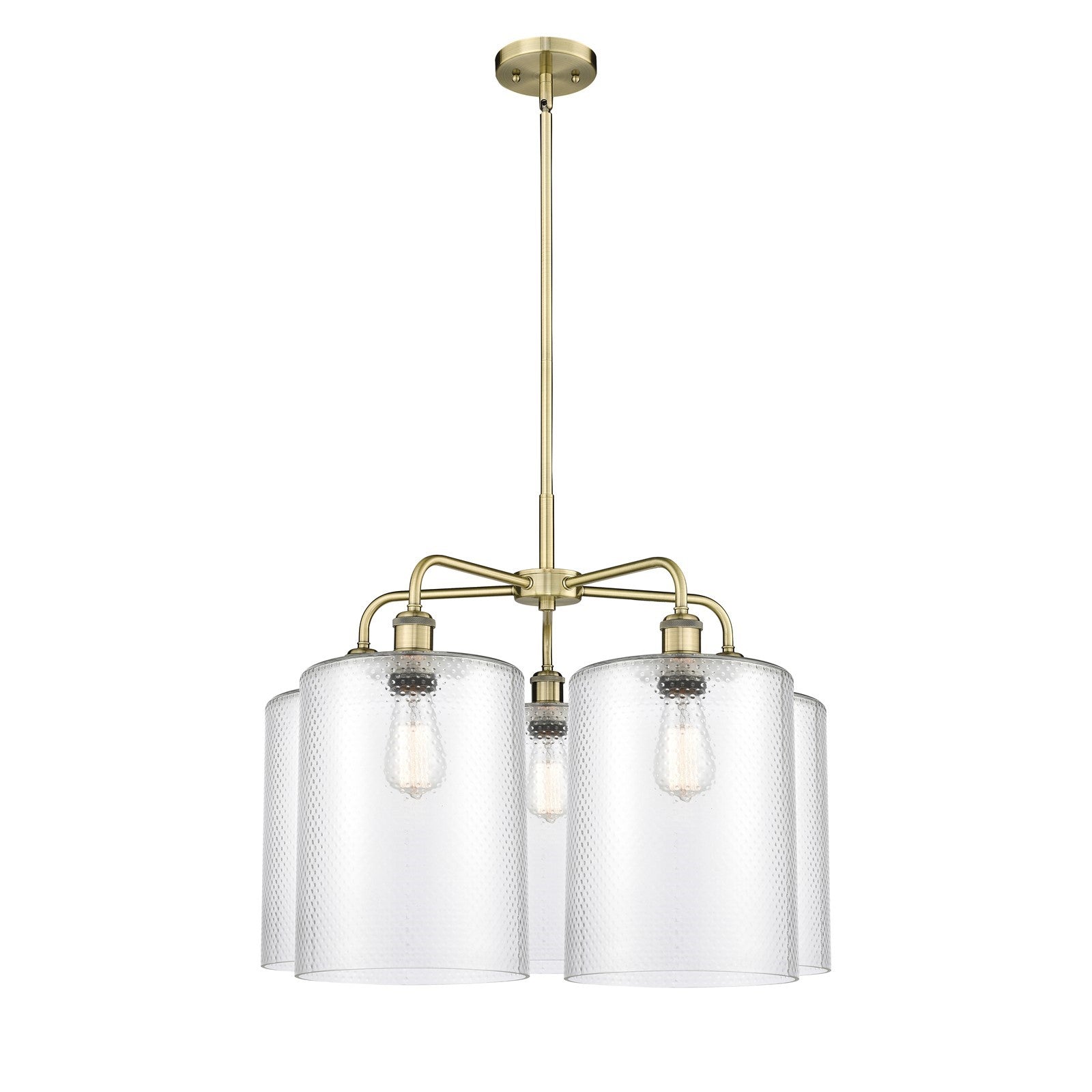 Innovations Cobbleskill 28in 5-Light Chandelier | Industrial Antique Brass and Clear Glass | Dining Room & Living Room | 27.5 x | Model 516-5CR-AB-G112-L