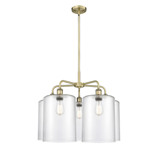 Innovations Cobbleskill 28in 5-Light Chandelier | Industrial Antique Brass and Clear Glass | Dining Room & Living Room | 27.5 x | Model 516-5CR-AB-G112-L