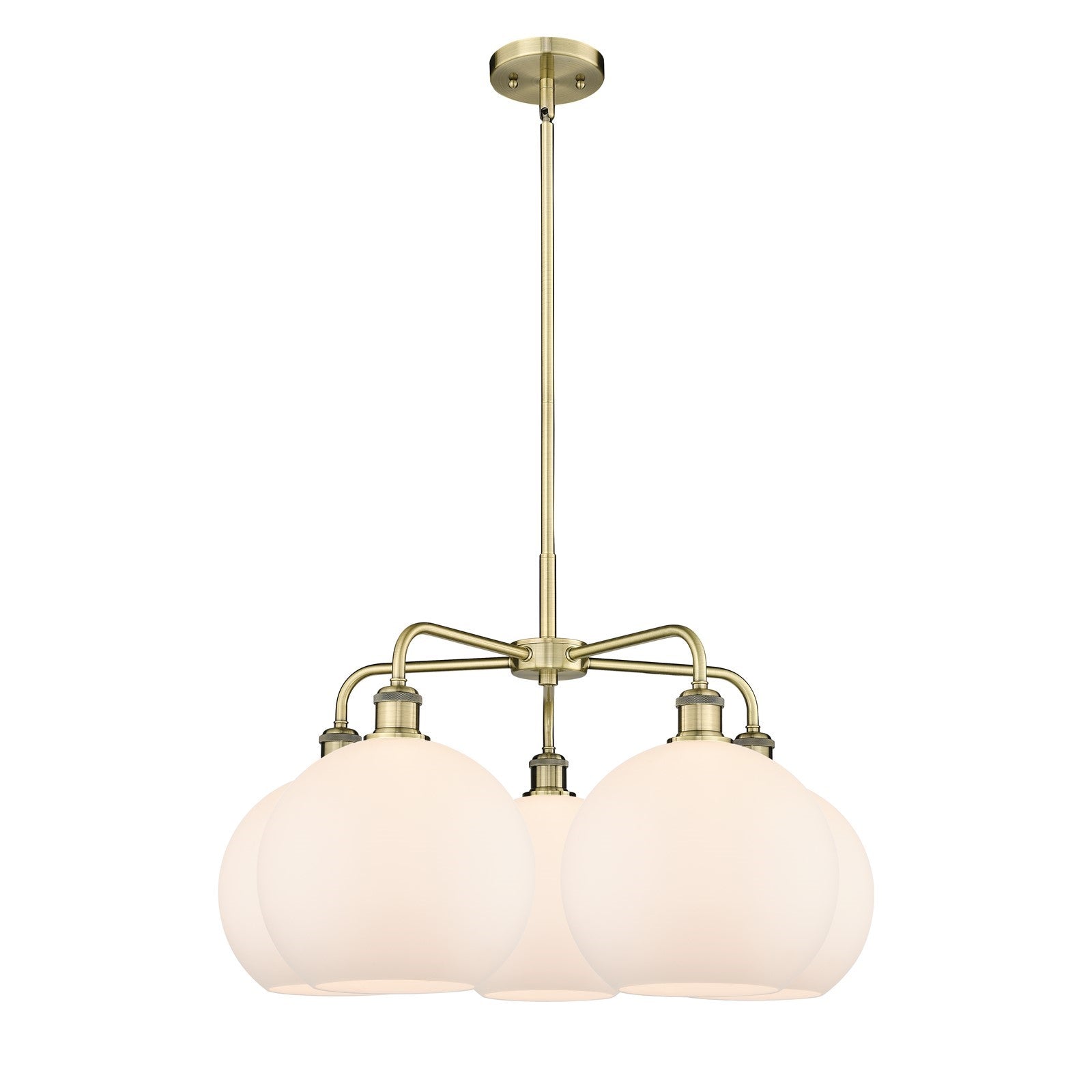 Innovations Athens 28in 5-Light Chandelier | Industrial Antique Brass Steel and Matte White Glass | Dining Room & Living Room | Model 516-5CR-AB-G121-10