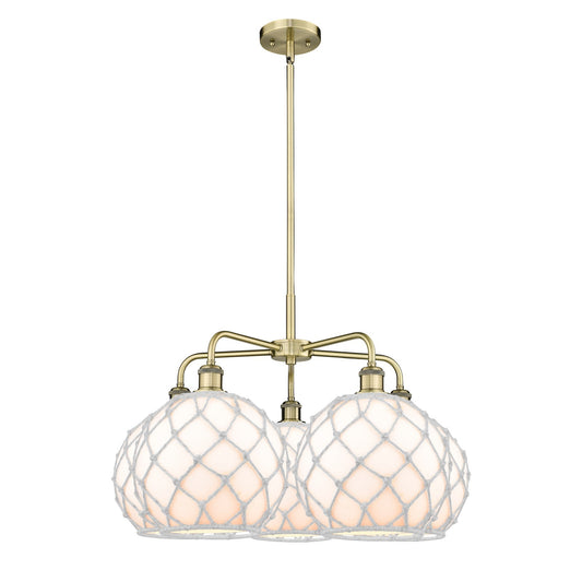 Innovations Farmhouse Rope 29in 5-Light Chandelier | Industrial Antique Brass Steel and White Glass with Rope | Dining Room & | Model 516-5CR-AB-G121-10RW