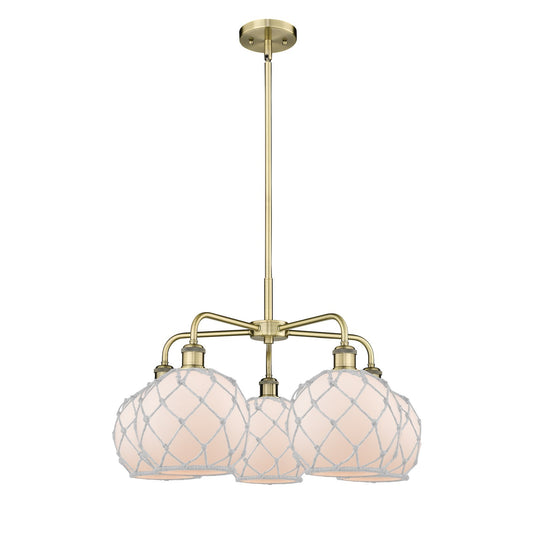 Innovations Farmhouse Rope 27in 5-Light Chandelier | Industrial Antique Brass and White Frosted Glass Rope Shade | Dining Room | Model 516-5CR-AB-G121-8RW
