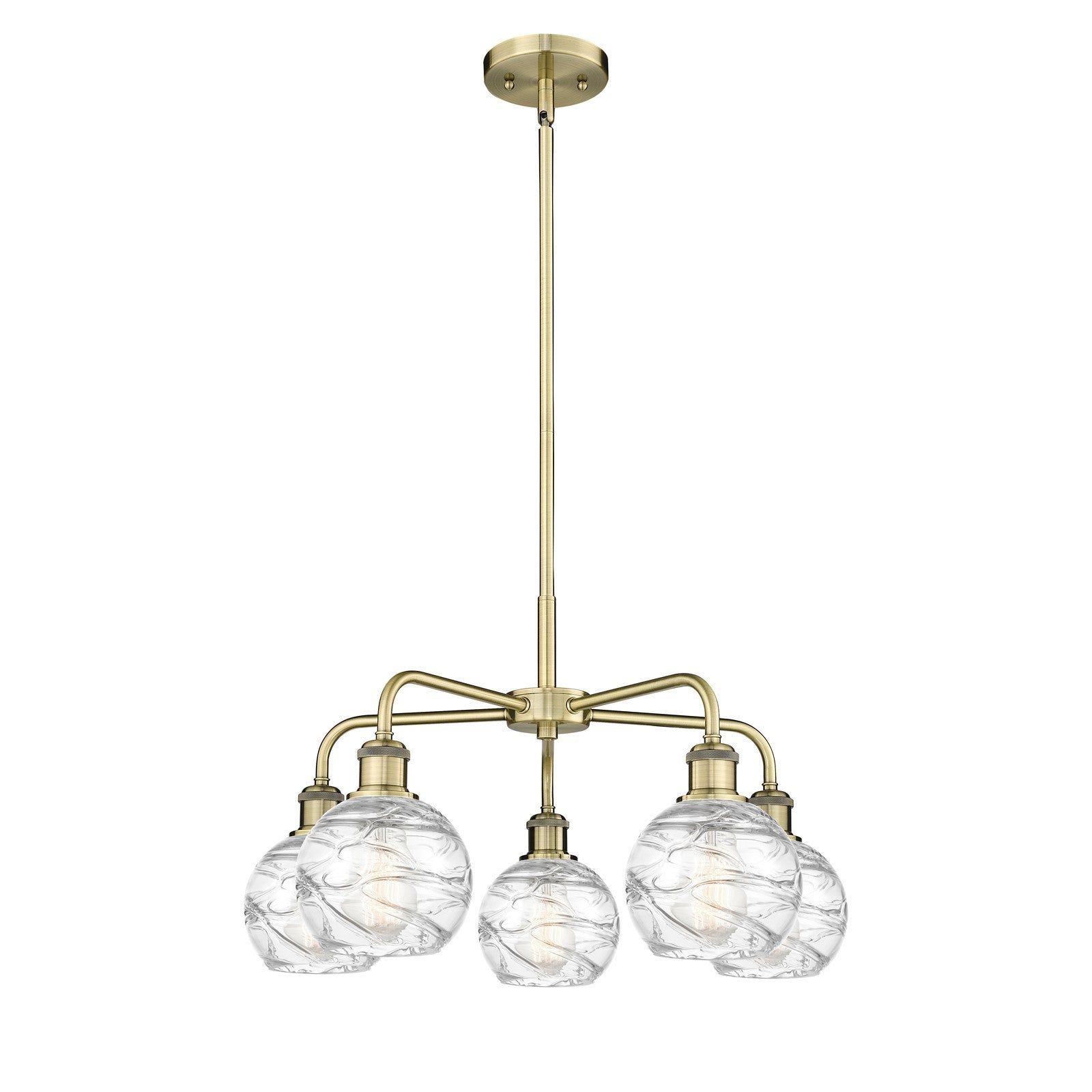 Innovations Athens Deco Swirl 24in 5-Light Chandelier | Industrial Antique Brass and Clear Deco Swirl Glass | Dining Room & | Model 516-5CR-AB-G1213-6CL