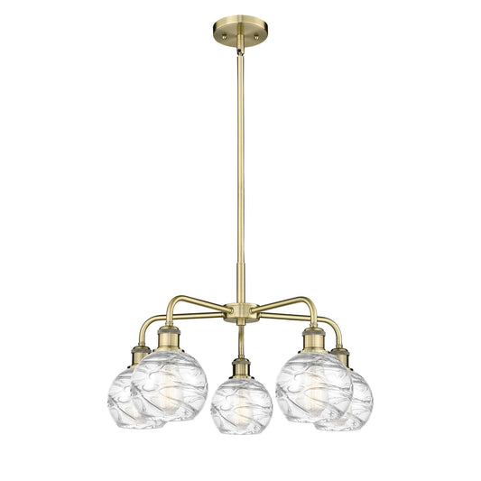 Innovations Athens Deco Swirl 24in 5-Light Chandelier | Industrial Antique Brass and Clear Deco Swirl Glass | Dining Room & | Model 516-5CR-AB-G1213-6CL
