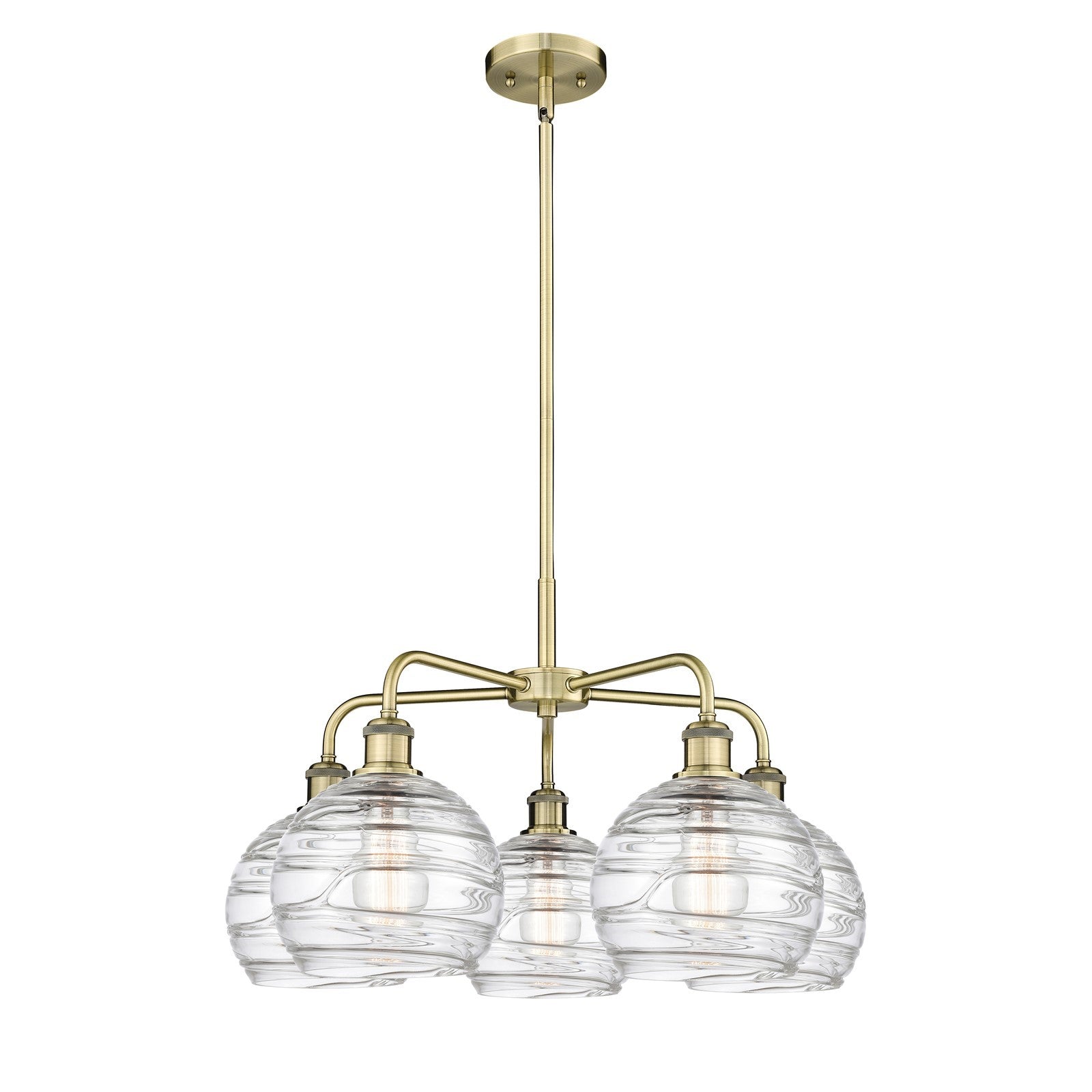 Innovations Athens Deco Swirl 27in 5-Light Chandelier | Industrial Antique Brass and Clear Deco Swirl Glass | Dining Room & | Model 516-5CR-AB-G1213-8CL