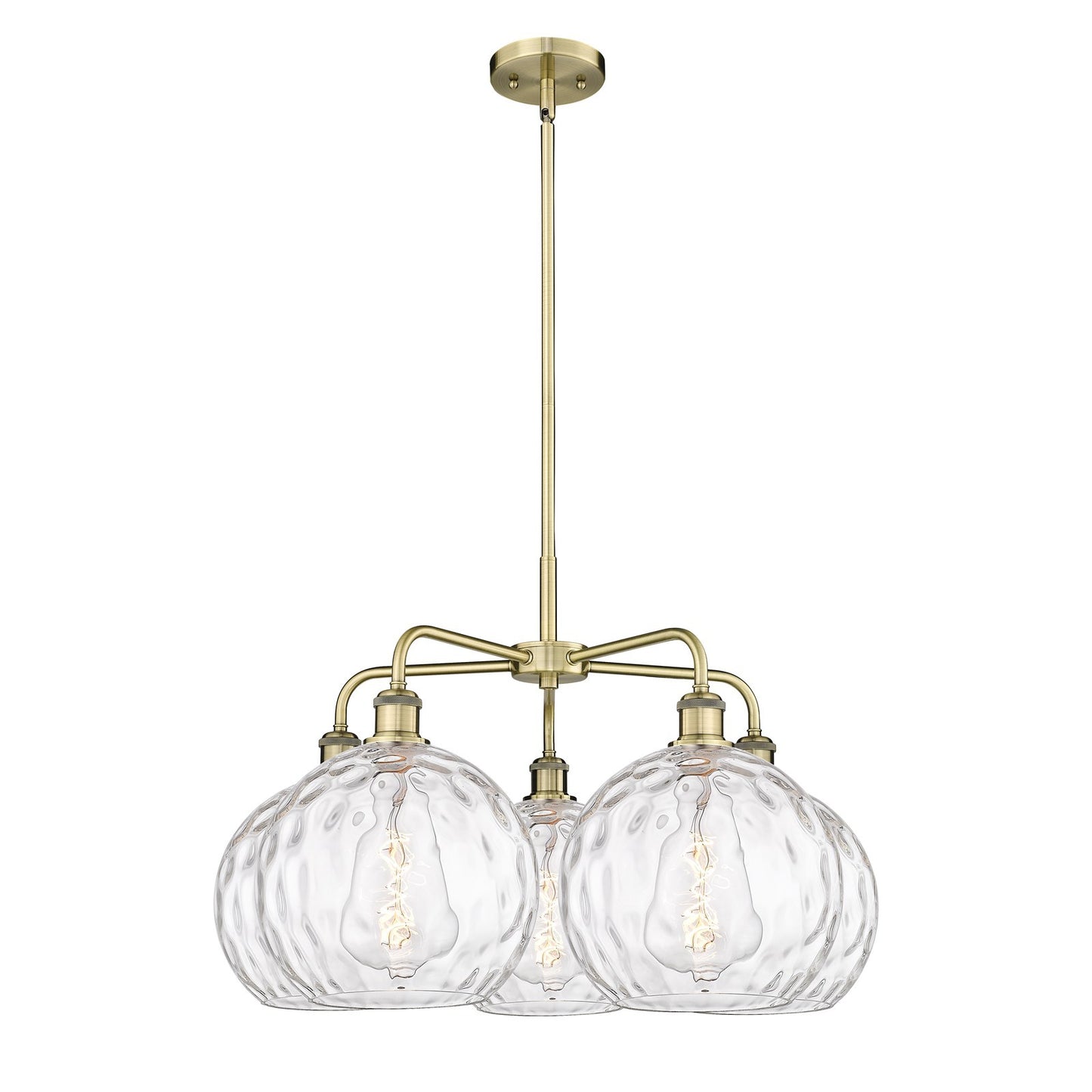 Innovations Athens Water Glass 28in 5-Light Chandelier | Industrial Antique Brass and Clear Glass | Kitchen Island & Dining | Model 516-5CR-AB-G1215-10