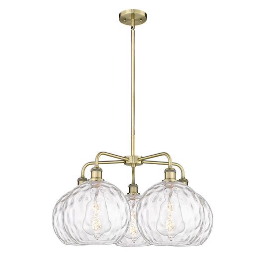 Innovations Athens Water Glass 28in 5-Light Chandelier | Industrial Antique Brass and Clear Glass | Kitchen Island & Dining | Model 516-5CR-AB-G1215-10