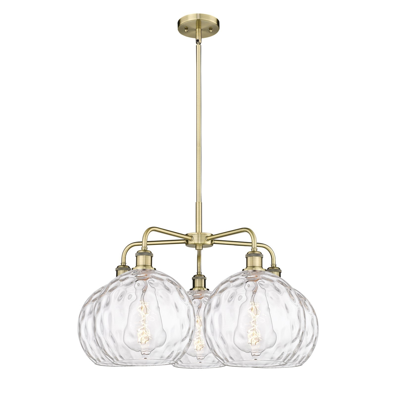 Innovations Athens Water Glass 28in 5-Light Chandelier | Industrial Antique Brass and Clear Glass | Kitchen Island & Dining | Model 516-5CR-AB-G1215-10