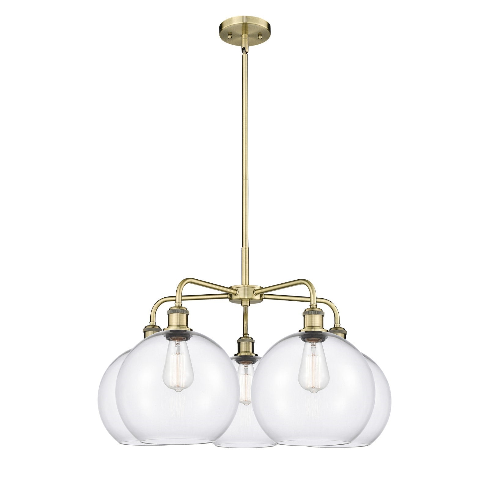 Innovations Athens 28in 5-Light Chandelier | Industrial Antique Brass Steel and Clear Glass | Dining Room & Living Room | 28 x | Model 516-5CR-AB-G122-10