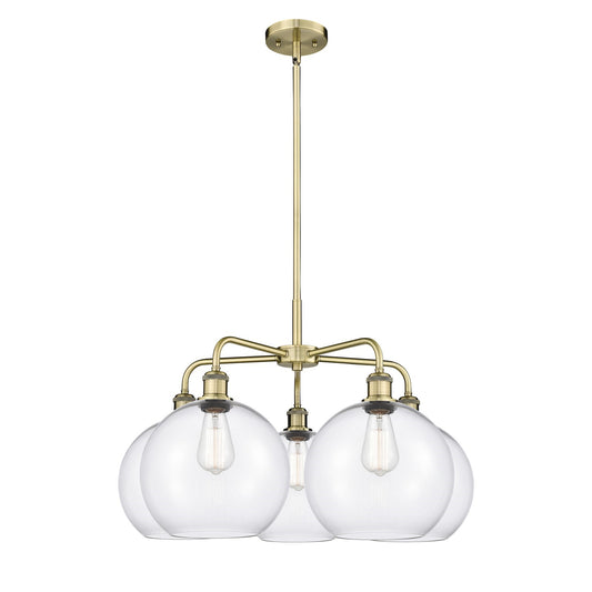Innovations Athens 28in 5-Light Chandelier | Industrial Antique Brass Steel and Clear Glass | Dining Room & Living Room | 28 x | Model 516-5CR-AB-G122-10