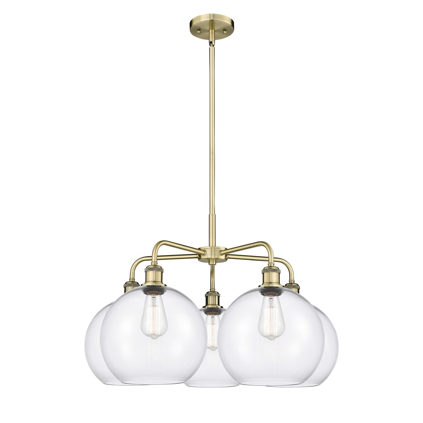 Innovations Athens 28in 5-Light Chandelier | Industrial Antique Brass Steel and Clear Glass | Dining Room & Living Room | 28 x | Model 516-5CR-AB-G122-10