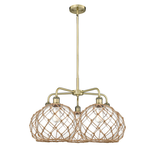 Innovations Farmhouse Rope 29in 5-Light Chandelier | Industrial Antique Brass Steel and Clear Glass | Kitchen Island & Dining | Model 516-5CR-AB-G122-10RB