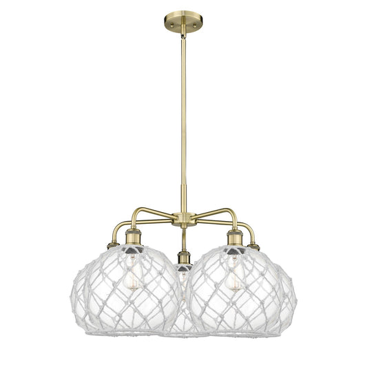 Innovations Farmhouse Rope 29in 5-Light Chandelier | Industrial Antique Brass and Clear Glass with White Rope | Dining Room & | Model 516-5CR-AB-G122-10RW