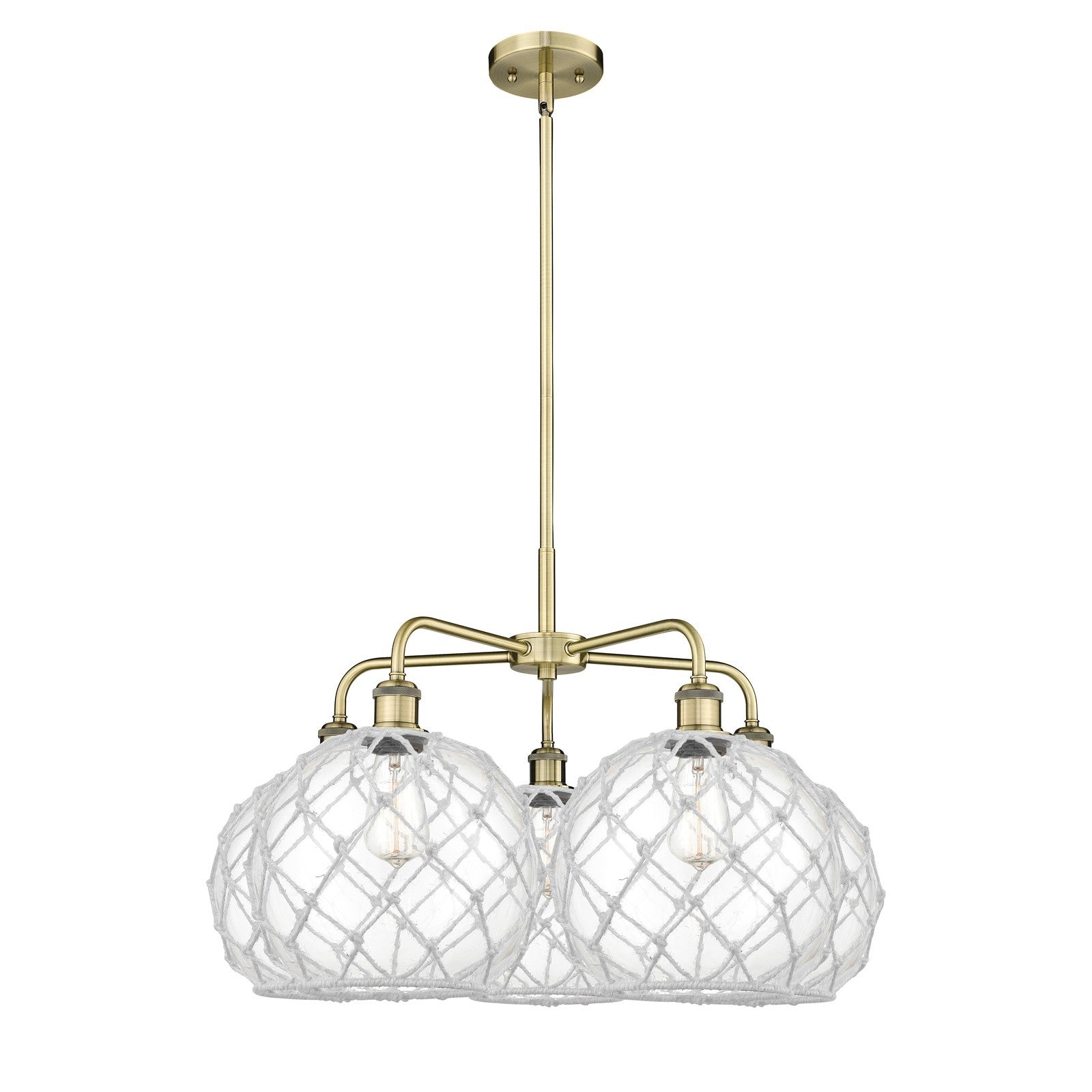 Innovations Farmhouse Rope 29in 5-Light Chandelier | Industrial Antique Brass and Clear Glass with White Rope | Dining Room & | Model 516-5CR-AB-G122-10RW