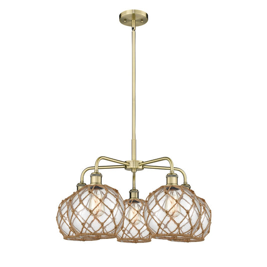 Innovations Farmhouse Rope 27in 5-Light Chandelier | Industrial Antique Brass and Clear Glass with Brown Rope | Dining Room & | Model 516-5CR-AB-G122-8RB