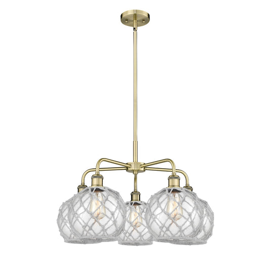 Innovations Farmhouse Rope 27in 5-Light Chandelier | Industrial Antique Brass and Clear Glass with White Rope | Dining Room & | Model 516-5CR-AB-G122-8RW