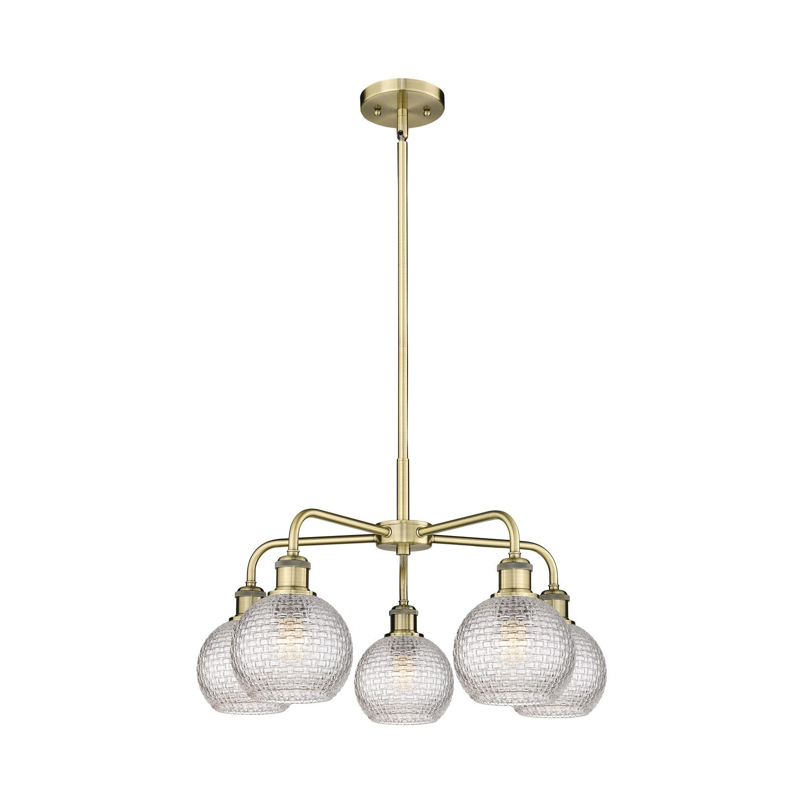 Innovations Athens 24in 5-Light Chandelier | Modern Farmhouse Antique Brass Steel and Clear Basket Weave Glass | Dining Room | Model 516-5CR-AB-G122C-6CL