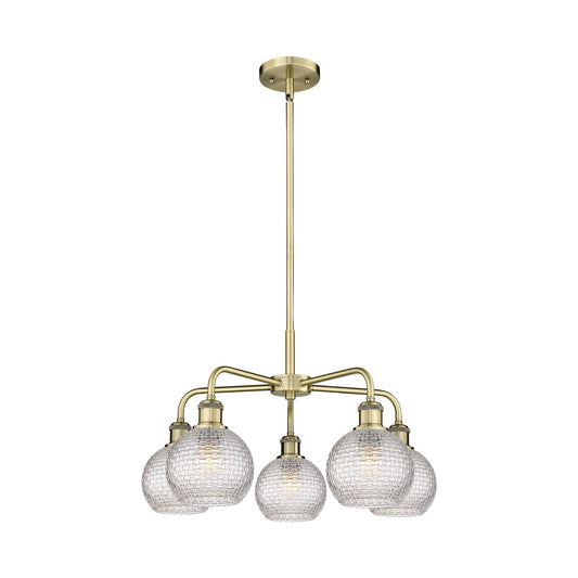 Innovations Athens 24in 5-Light Chandelier | Modern Farmhouse Antique Brass Steel and Clear Basket Weave Glass | Dining Room | Model 516-5CR-AB-G122C-6CL