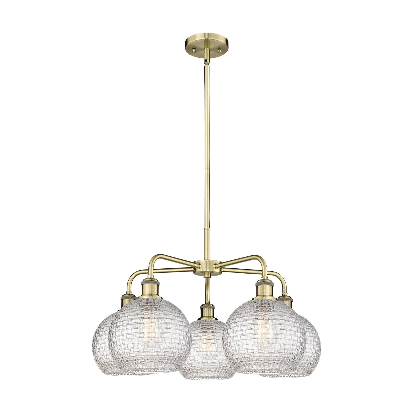 Innovations Athens 26in 5-Light Chandelier | Modern Farmhouse Antique Brass Steel and Clear Basket Weave Glass | Dining Room | Model 516-5CR-AB-G122C-8CL