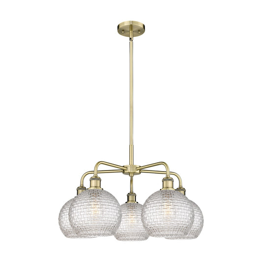 Innovations Athens 26in 5-Light Chandelier | Modern Farmhouse Antique Brass Steel and Clear Basket Weave Glass | Dining Room | Model 516-5CR-AB-G122C-8CL