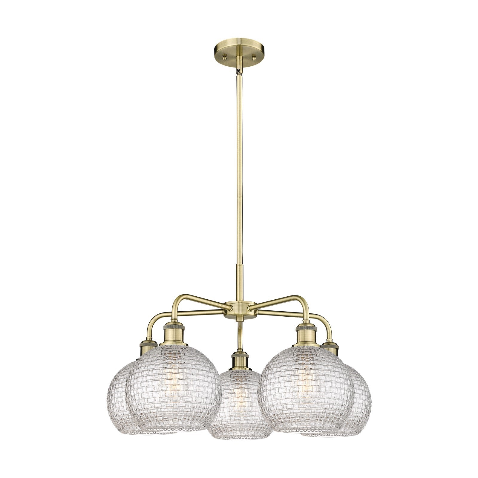Innovations Athens 26in 5-Light Chandelier | Modern Farmhouse Antique Brass Steel and Clear Basket Weave Glass | Dining Room | Model 516-5CR-AB-G122C-8CL