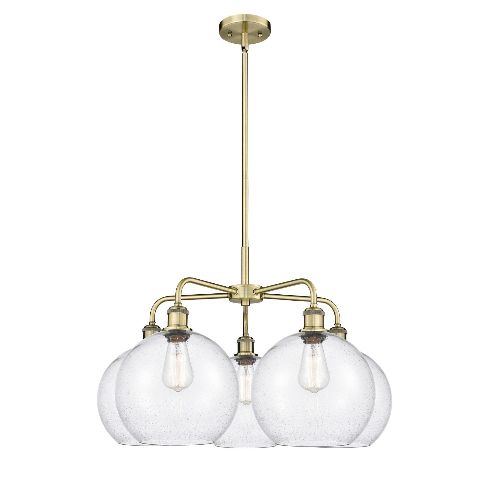 Innovations Athens 28in 5-Light Chandelier | Industrial Antique Brass and Seedy Glass | Dining Room & Living Room | 28 x 28 x | Model 516-5CR-AB-G124-10