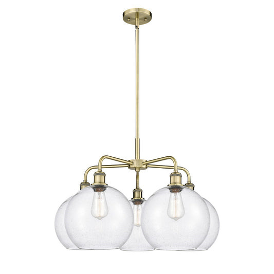 Innovations Athens 28in 5-Light Chandelier | Industrial Antique Brass and Seedy Glass | Dining Room & Living Room | 28 x 28 x | Model 516-5CR-AB-G124-10