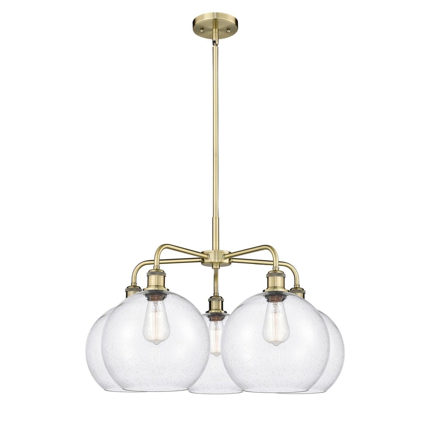 Innovations Athens 28in 5-Light Chandelier | Industrial Antique Brass and Seedy Glass | Dining Room & Living Room | 28 x 28 x | Model 516-5CR-AB-G124-10