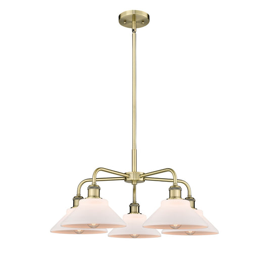 Innovations Orwell 26in 5-Light Chandelier | Industrial Antique Brass Steel and Matte White Glass | Dining Room & Living Room | Model 516-5CR-AB-G131