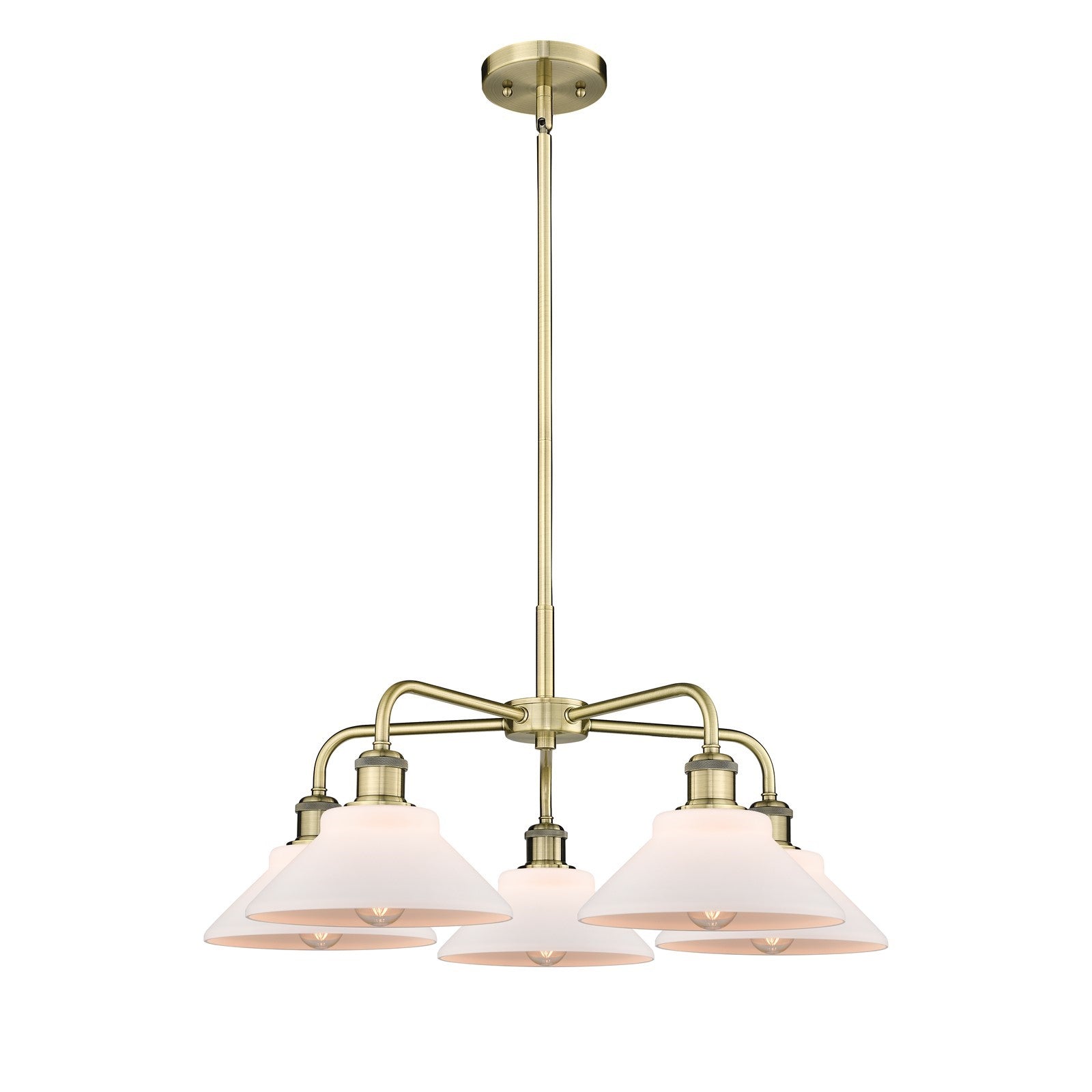 Innovations Orwell 26in 5-Light Chandelier | Industrial Antique Brass Steel and Matte White Glass | Dining Room & Living Room | Model 516-5CR-AB-G131