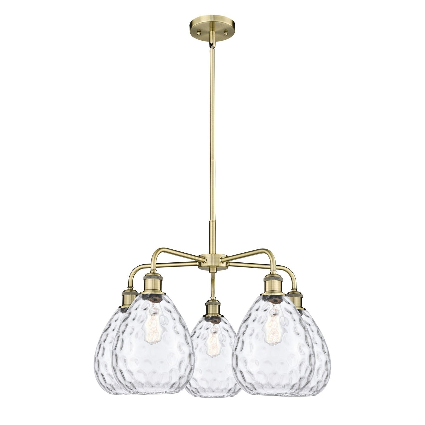 Innovations Waverly 26in 5-Light Chandelier | Industrial Antique Brass Steel and Clear Glass | Kitchen Island & Dining Room | 26 x | Model 516-5CR-AB-G372