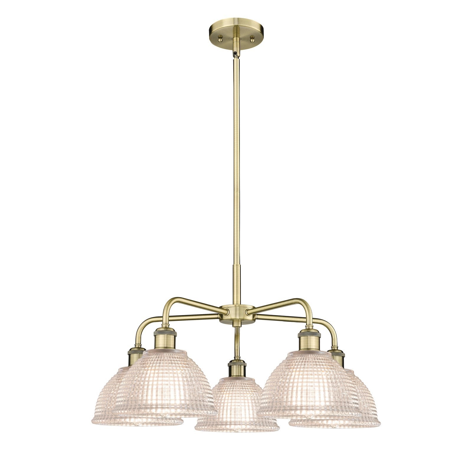 Innovations Arietta 26in 5-Light Chandelier | Industrial Antique Brass Steel and Clear Glass | Dining Room & Living Room | Damp | Model 516-5CR-AB-G422