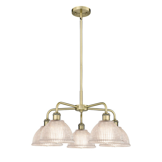 Innovations Arietta 26in 5-Light Chandelier | Industrial Antique Brass Steel and Clear Glass | Dining Room & Living Room | Damp | Model 516-5CR-AB-G422
